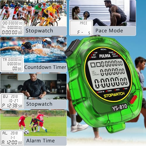 Stopwatch Timer Multi Splits/Laps Digital Stop-Watch for Sports - color: Green