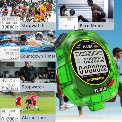 Stopwatch Timer Multi Splits/Laps Digital Stop-Watch for Sports - color: Green