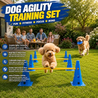 Dog Agility Training Equipment, 12 Cones, 6 Poles, Hurdle