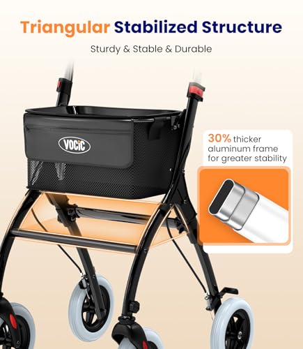 VOCIC Z32 Narrow Walkers for Small Spaces, 8" Quiet Anti-Slip Tires, Tray - color: Black