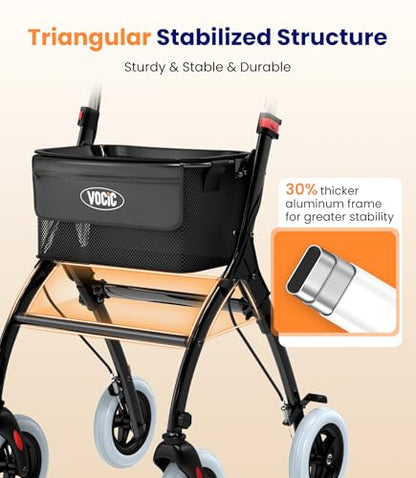 VOCIC Z32 Narrow Walkers for Small Spaces, 8" Quiet Anti-Slip Tires, Tray - color: Black