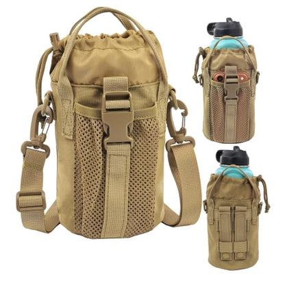 Tactical MOLLE Bottle Pouch Basic Style & Enhanced with Shoulder Strap - color: Brown-Enhanced