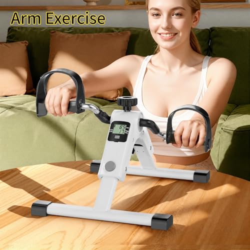 MOMODA Under Desk Bike Pedal Exerciser with LCD Display Portable Mini Exercise Bike for Arm and Leg - color: White