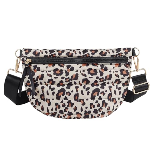 Quilted Puffer Belt Bag Puffy Sling Bag Fanny Pack Puffer Crossbody Bags Chest Belt Bum Waist Bag Purse Shoulder Bag for Women Gift - color: LEOPARD