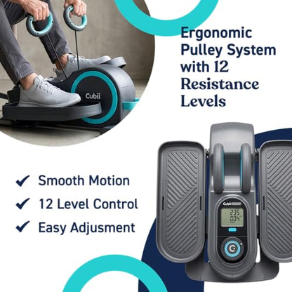 Cubii Total Body Under Desk Elliptical Bike with Built-in Upper Body Resistance Bands | Seated Exercise Machine - Arms + Legs Workout for Seniors & All Ages, 12 Resistance Levels, LCD Display