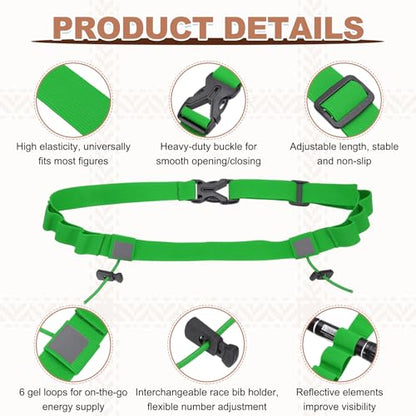 Bib Belt, Race Belt Triathlon Running Number Holder Elastic Comfortable with 6 Gel Loops, Sport Race Bib Holder 1Pcs, Green for Runners/Marathon/Cycling - color: Green
