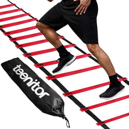 Teenitor Agility Ladder Speed Ladder Training Ladder for Soccer, Speed, Football Fitness Feet Training Carry Bag Agility Training Equipment 13 rungs, 23 feet - color: Red