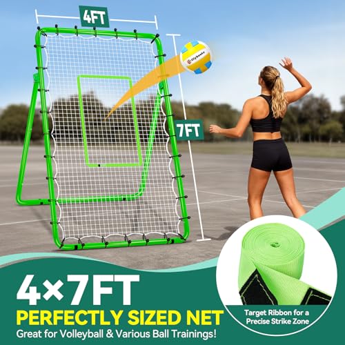 6 Adjustable AnglesVolleyball Rebounder Net 7x4 FT Bounce Back Trainer - color: Green