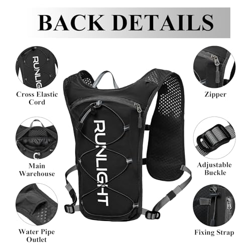 Runlight Running Vest for Women Men Lightweight Hydration Backpack Pack with 1.5L Water Bladder Bag Hydro Daypack for Hiking,Trail,Skiing,Camping,Cycling,Race,Marathon - color: Black-2
