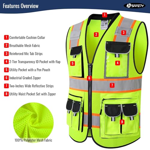 JKSafety Reflective Safety Vest for Men Cushioned Collar JK89M Yellow M - color: Mesh-yellow, size: Medium