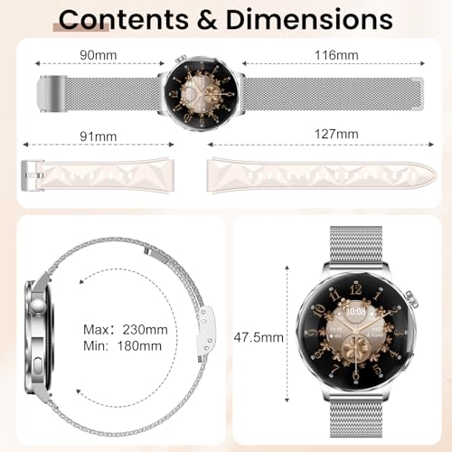 Smart Watches for Women, 1.27'' Smartwatches (Answer/Make Calls) Compatible with iPhone/Android Phones, IP68 Waterproof Fitness Tracker Watch with Sleep Monitor, 100+ Sports Modes (Silver) - color: Silver