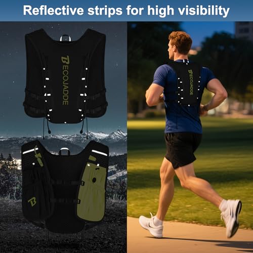 BECOJADDE Running Vest for Women Men, 5L/6L Lightweight Hydration Backpack Running Pack for Marathon, Trail, Cycling, Hiking, Jogging - color: Black