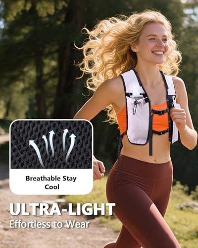 Running Hydration Vest for Women Men,Lightweight Breathable Hydration Pack with 500ml Soft Flask, Adjustable Chest Straps Reflective Backpack for Trail Running Marathon Race Jogging Cycling - color: Pink