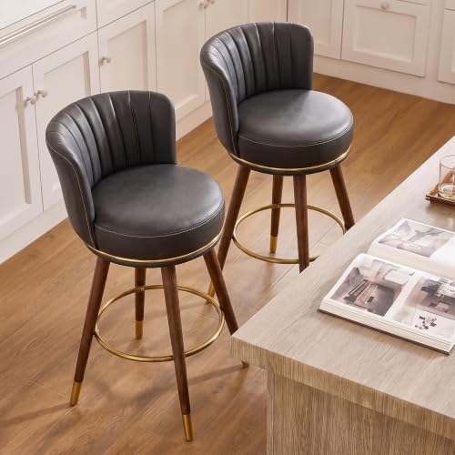 SeekFancy 24 Inch Black Leather Swivel Counter Bar Stools Set of 2 - color: Black, size: 24" Counter Height-2 Pieces