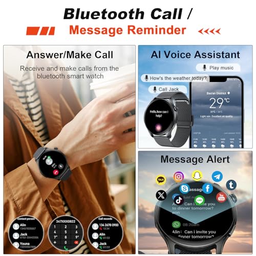 Smart Watch for Men Women Fitness: Make Answer Call Running Digital Mens Watches Waterproof Smartwatch Android Phone iPhone Samsung Compatible Step Pedometer Tracker Heart Rate Sleep SpO2 Monitor - color: Black
