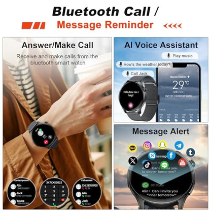 Smart Watch for Men Women Fitness: Make Answer Call Running Digital Mens Watches Waterproof Smartwatch Android Phone iPhone Samsung Compatible Step Pedometer Tracker Heart Rate Sleep SpO2 Monitor - color: Black