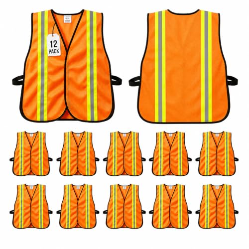 Lightweight Reflective Mesh Safety Vest with Hook and Loop - color: Orange 12p