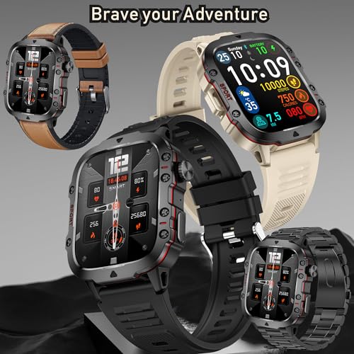 1.96" AMOLED Smart Watch for Men (Make/Answer Call), 2024 New Mens Smartwatches, Hands-Free Calling, Fitness Tracker Smartwatch for Android iPhones, Digital Watches Step Counter, 3 Straps (Brown)