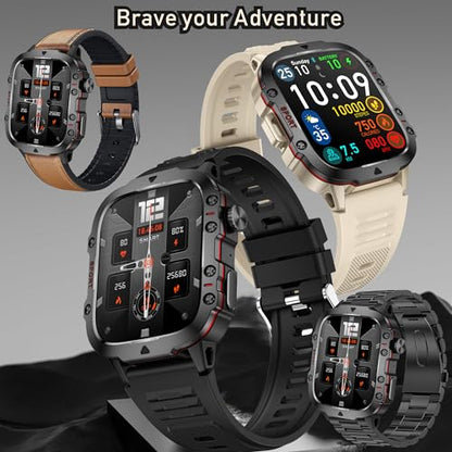 1.96" AMOLED Smart Watch for Men (Make/Answer Call), 2024 New Mens Smartwatches, Hands-Free Calling, Fitness Tracker Smartwatch for Android iPhones, Digital Watches Step Counter, 3 Straps (Brown)