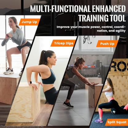 CAELUM 3-in-1 Wood Plyo Box, Non-Slip Plyometric Jump Box for Gym, Squats - color: wood, size: 24" x 20" x 16"