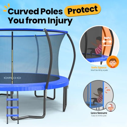 ORCC 1200LBS Weight Capacity Trampoline 16 15 14 12 10 8 FT for Kids with Safety Enclosure Net for Children Adults Outdoor Yard Trampolines