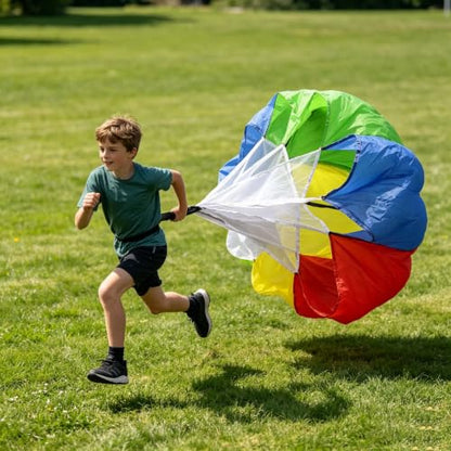 Kids Speed Training Resistance Parachute, Running Drag Chute for Youth Athletes Track Field Sprint Football Soccer Train Workout Equipment, Variable Resistance at Different Speeds - color: Red
