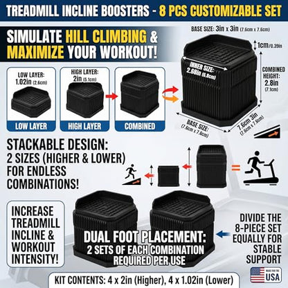 Custom Treadmill Incline Riser Blocks: Adjustable 1/2/3/4/5/6 Inch Height