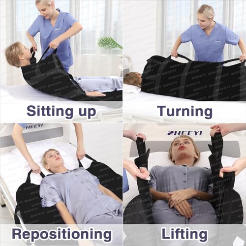 Bed Positioning Pad with Reinforced Handles 63" x 40" Washable Patient Transfer Slide Sheet for Body Lifting, Turning, Repositioning, for Elderly, Incontinence, Caregiver, Black - color: Black