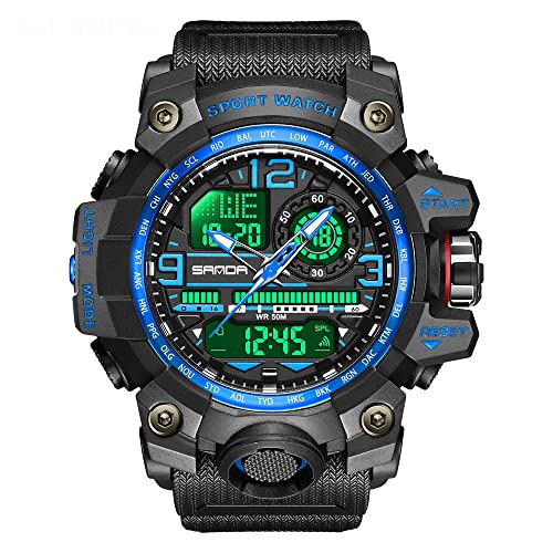 AIMES Men's Watches Sports Outdoor Waterproof Military Watch LED Date Alarm Stopwatch Multi-Function Tactics Big Face Wristwatch for Men - color: 3133-Blue