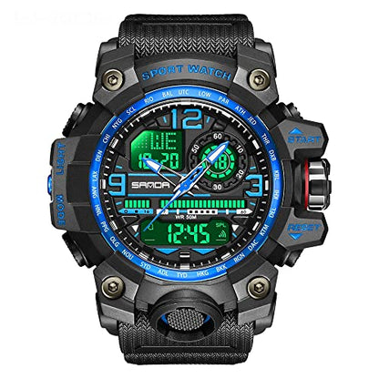 AIMES Men's Watches Sports Outdoor Waterproof Military Watch LED Date Alarm Stopwatch Multi-Function Tactics Big Face Wristwatch for Men - color: 3133-Blue