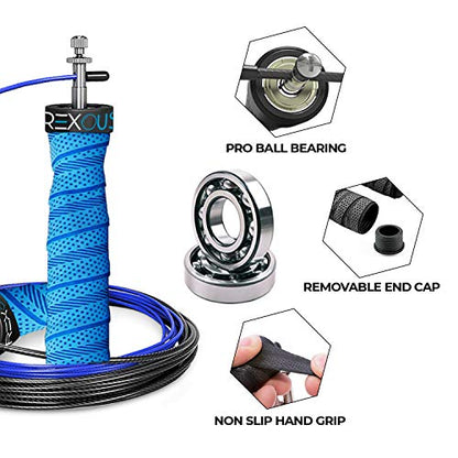Weighted Jump Ropes for Fitness - Skipping Ropes with Anti-slip Handles with 360° Ball Bearing | Adjustable PVC Speed Jump Rope for Fitness Fat loss | Ideal for CrossFit HIIT Interval Training (Blue)