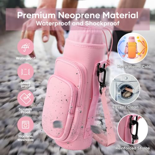 Water Bottle Holder Carrier Bag Fits Stanley IceFlow Owala 16/24/32/40oz - color: Rose Pink, size: 16-40 Oz wihtout Handle