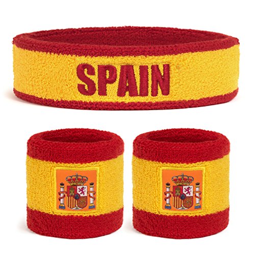 Suddora Country Headband & Wristbands Set (Includes 2 Wrist & 1 Head Sweatband), Highly Moisture Wicking - color: Spain