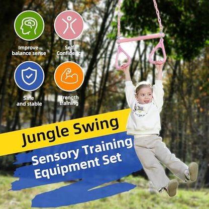 18" Pink Trapeze Swing Bar Rings 48" Heavy Duty Plastic Coated Chains Swing Set Accessories - color: Pink