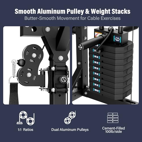 Major Fitness Drone2 Advanced Training Smith Machines– All-in-One Home Gym Squat Rack with Aluminum Pulley Set , Weight Bar, Dual LAT Pull-Down Systems & Cable Crossover Machine for Full-Body Workouts - style: BK D2AW Package(with BK Elite Bench+BK 230lb)