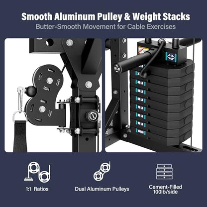 Major Fitness Drone2 Advanced Training Smith Machines– All-in-One Home Gym Squat Rack with Aluminum Pulley Set , Weight Bar, Dual LAT Pull-Down Systems & Cable Crossover Machine for Full-Body Workouts - style: SL D2AW ONLY