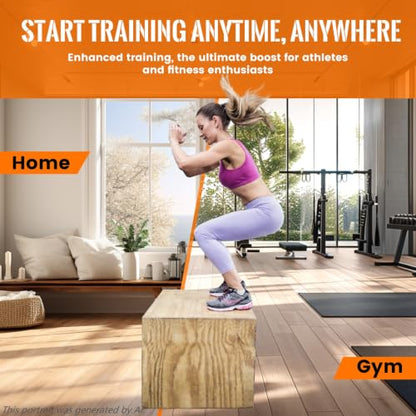 CAELUM 3-in-1 Wood Plyo Box, Non-Slip Plyometric Jump Box for Gym, Squats - color: wood, size: 30" x 24" x 20"