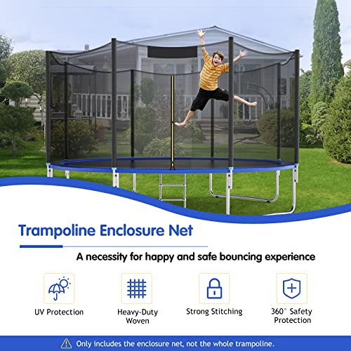 GYMAX Trampoline Net, Enclosure for 8 10 12 14 15 16Ft Round Trampolines - style: Outside Net 12FT 8Poles