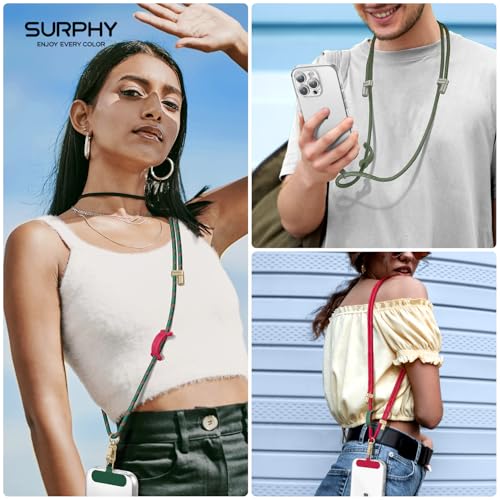 SURPHY Phone Lanyard Crossbody, Phone Strap Crossbody with 2 Tether Tabs - color: Christmas Green