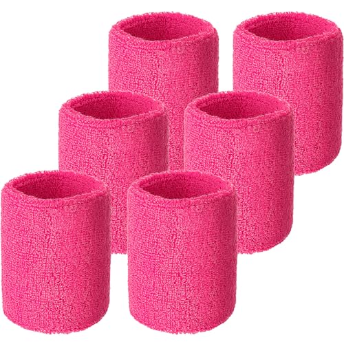 Willbond Wrist Sweatbands, Sports Sweatbands for Competition, Sweat Absorbent, for Basketball, Tennis, Football, Running and Work (Pack of 6) - color: Neon Pink