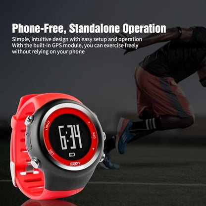 EZON GPS Running Watch with Distance Pace Alarm and Calorie Counter and Stopwatch for Men (Red) - color: Red