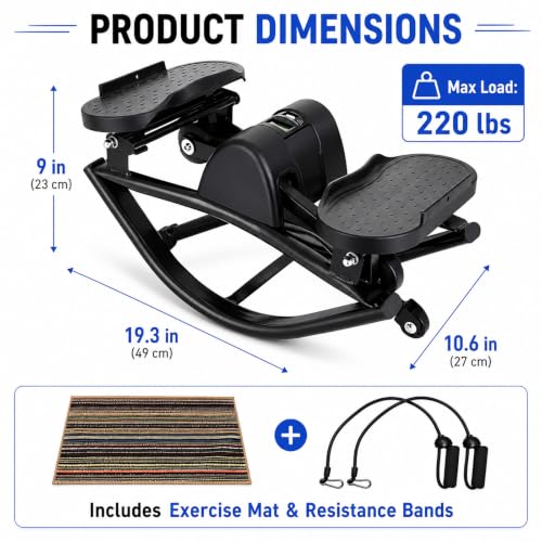 JSDMBD Rock Stepper Step Side-to-Side Lateral Rocking Fitness Stepper with Digital Monitor/Resistance Bands Machine for Home Workout
