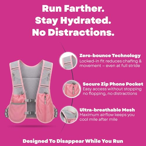 Hydration Vest - Running Vest for Women & Men, 2 Flask 500ml, Phone Pocket, Lightweight Running Hydration Vest Water Backpack, Runners Vest Running Backpack for Hiking & Long Distance Running (Medium)