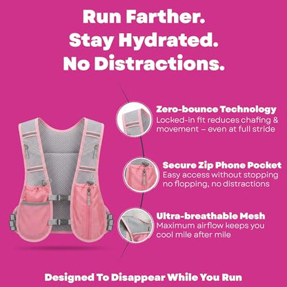 Hydration Vest - Running Vest for Women & Men, 2 Flask 500ml, Phone Pocket, Lightweight Running Hydration Vest Water Backpack, Runners Vest Running Backpack for Hiking & Long Distance Running (Medium)