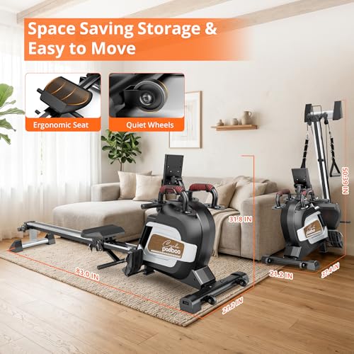 pooboo Rowing Machine for Home, Foldable Magnetic Rowing Machine - color: Wood