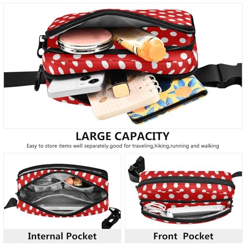 Red White Polka Dot Pattern Belt Bag for Women Men Fanny Pack Small Waist Pouch Crossbody Bags for Outdoor Hiking Running Travel - color: Polka Dot