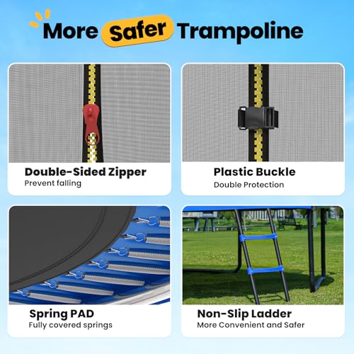 ORCC 1200LBS Weight Capacity Trampoline 16 15 14 12 10 8 FT for Kids with Safety Enclosure Net for Children Adults Outdoor Yard Trampolines