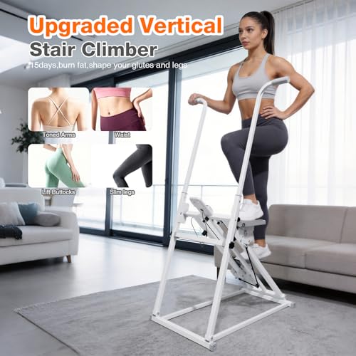 Foldable Stair Stepper Machine with Handles - Adjustable Stepper for Home Cardio, Low Impact Workout Equipment for Legs, Glutes & Weight Loss - Compact Stepping Machine, Easy Assembly White