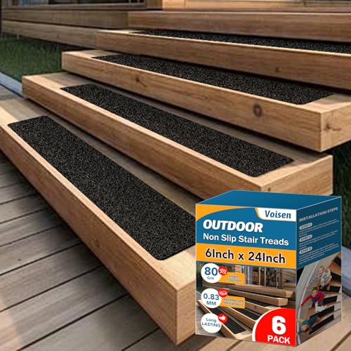 VOISEN Outdoor Stair Treads, 6" x 24" 6 Pack Pre-Cut Non Slip Strips - size: 6"x24"