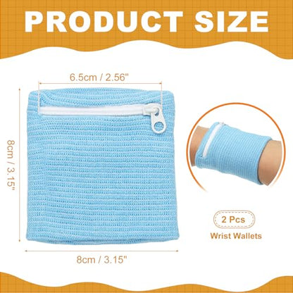 Wrist Wallet Wristband with Zipper, Cotton Wrist SweatBands Sports Absorb Sweat Wristbands - color: Sky Blue